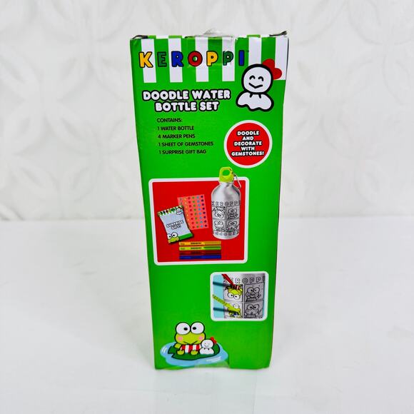 Sanrio Keropi Doodle Water Bottle Set NIB - Picture 5 of 7
